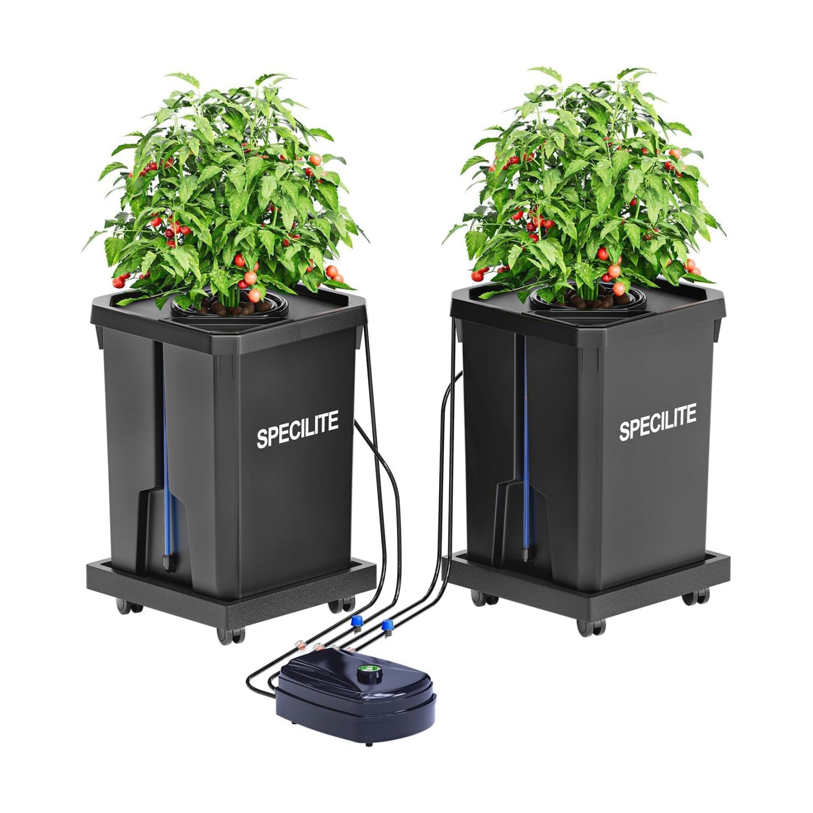 SPECILITE 7 Gallon 2 Buckets DWC Hydroponics Grow System with Wheels | Top Drip Kit, Deep Water Culture Recirculating