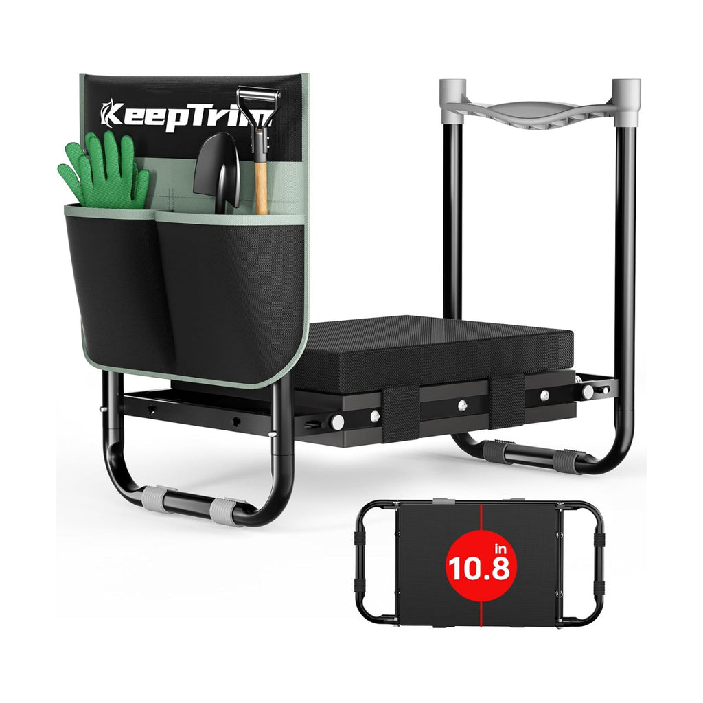 Garden Kneeler and Seat, Foldable Ergonomic Kneeling Bench with Tool Pouch 400 Lbs (Black)