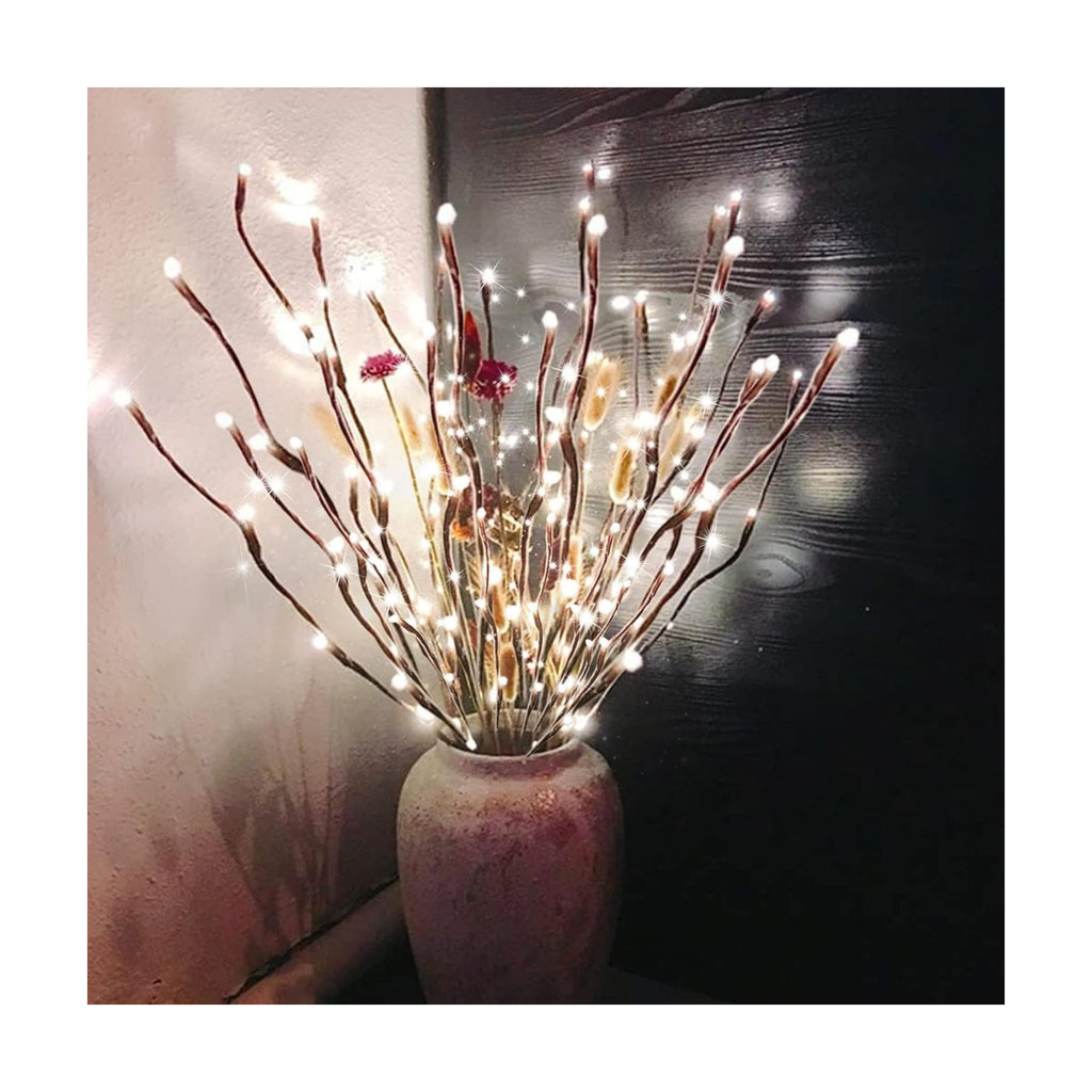 DK177 6 Pack Led Branch Light Battery Operated Lighted Branch Vase Filler Willow Tree Artificial Little Twig Power Brown 30 Inch 20 LED for Home Romantic Decoration, White