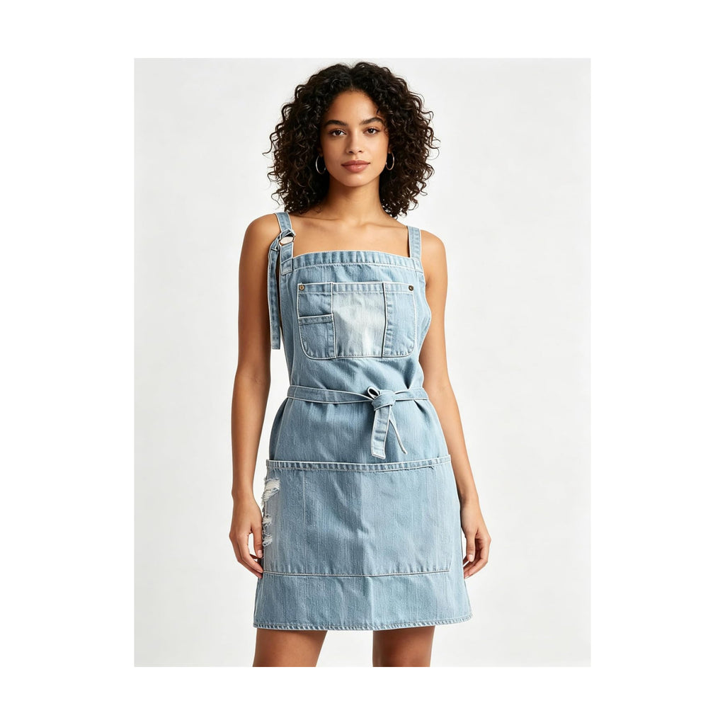 Denim Apron with Big Pockets Adjustable Cooking Apron Jean for Hair Stylist Gardening Craftsmen Barista Hairdresser