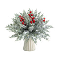 45 Pcs Artificial Christmas Snow Pine Branches Red Berry Stems Faux Sprig