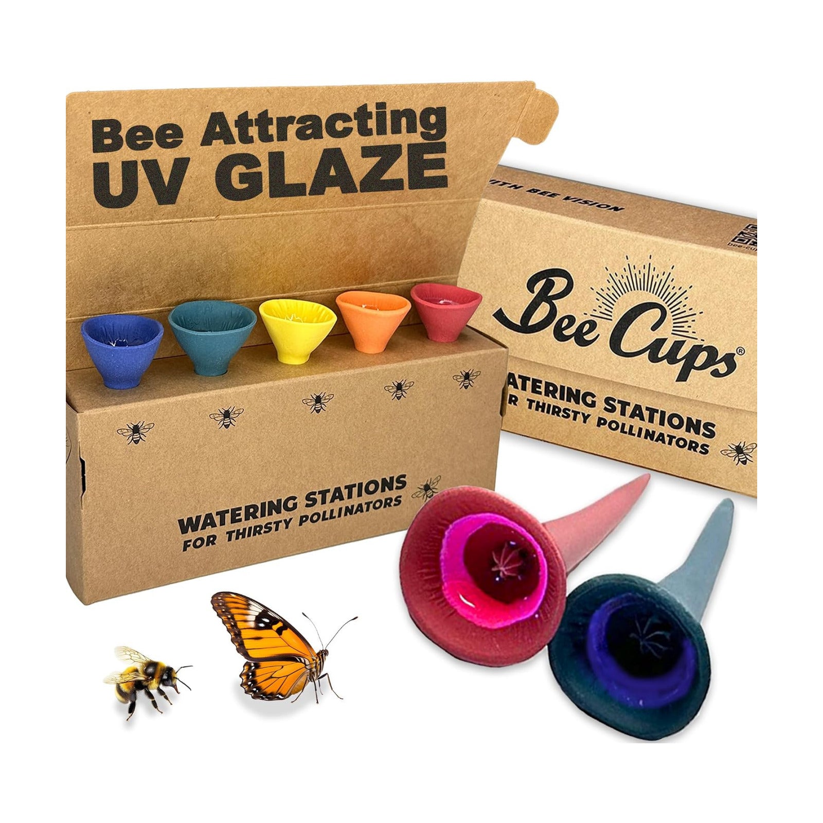 5 Pack, Bee Watering Station, 100% Handmade Porcelain, Bee and Butterfly Feeder for Garden, Outdoor Feeders for Thirsty