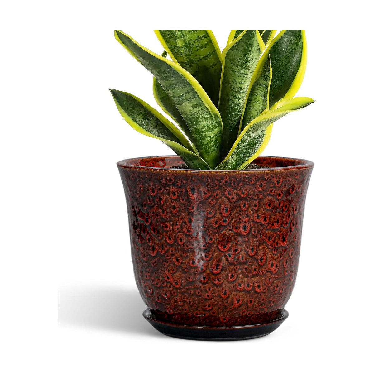 Ceramic Planter - 8 Inch Plant Pot for Indoor Outdoor, Ceramic Flower Pots with Drainage Hole and Saucer, Round Planter, Decorative Plant Pot, Room Home Apartment Decor, Gift for Women, Red