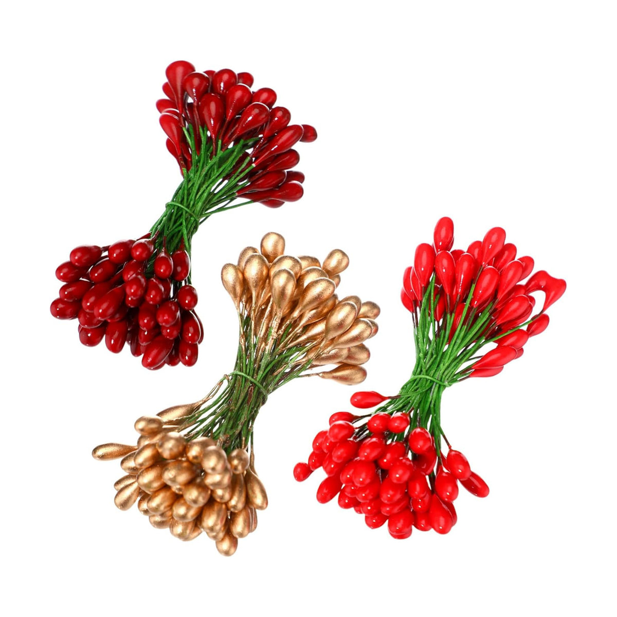 BBTO 300 Pcs Holly Berries 150 Wire Stems Xmas Wreath,Dark Red,Red,Gold