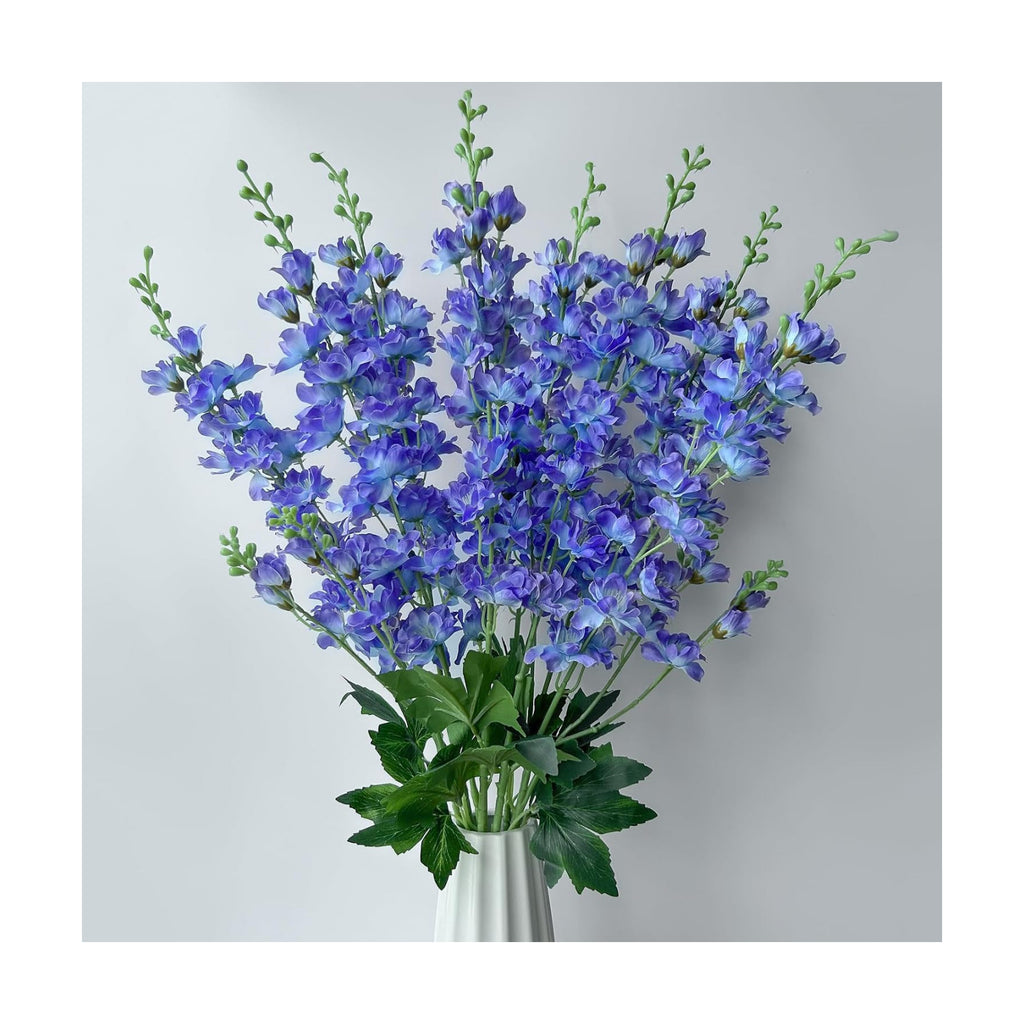 8 pcs Blue-Purple Delphinium Artificial Flowers, 34.25''Artificial Snapdragon Flowers Tall Fake Flowers Silk Flowers Faux Delphinium Bulk for Tall Vase Home Wedding Garden Table Decor (Blue-purple)