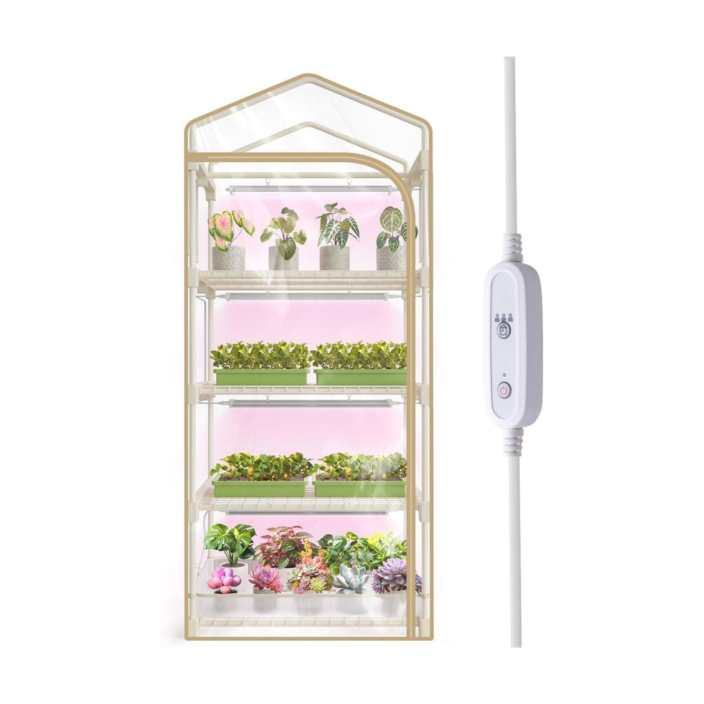Indoor Greenhouse with Grow Light, 4-Tier Plant Shelf, 27x19x63in | 1.64FT T5 Grow Light for Seedlings, PVC Tent with