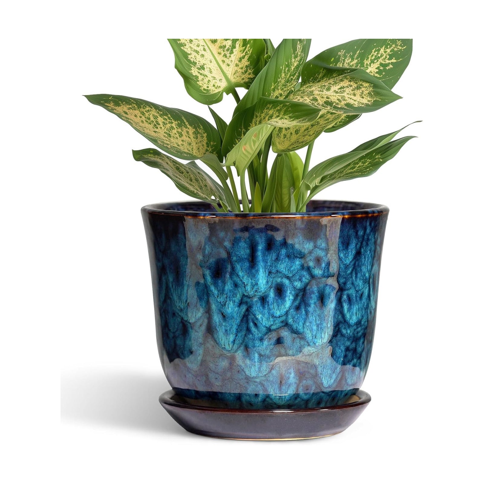 5.6 Inch Plant Pot - Ceramic Pots for Plants with Drainage Hole and Saucer, Round Succulent Flower Orchid Pot for