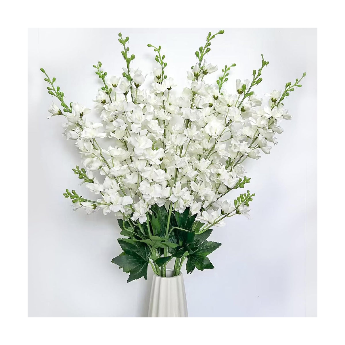 8 pcs White Delphinium Artificial Flowers, 34.25''Artificial Snapdragon Flowers Tall Fake Flowers Silk Flowers Faux Delphinium Bulk for Tall Vase Home Wedding Garden Table Decor (White)