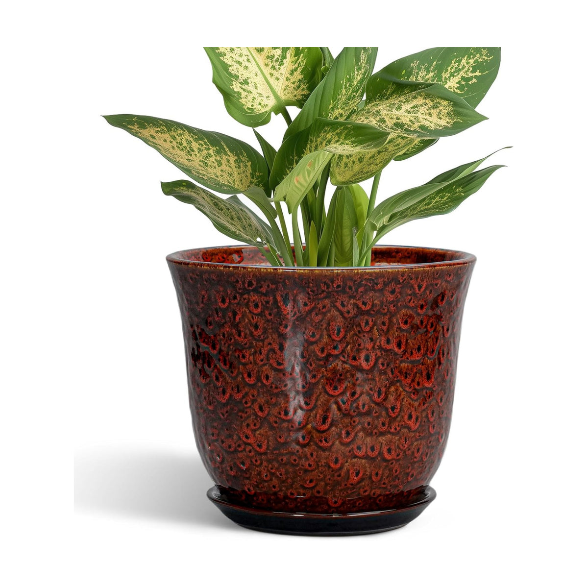 Ceramic Plant Pots - 5.6 Inch Plant Pot Indoor Outdoor, Small Planter with Drainage Hole and Saucer, Round Planter, Orchid Succulent Pots, Garden Room Decor, Gardening Gifts for Women, Red
