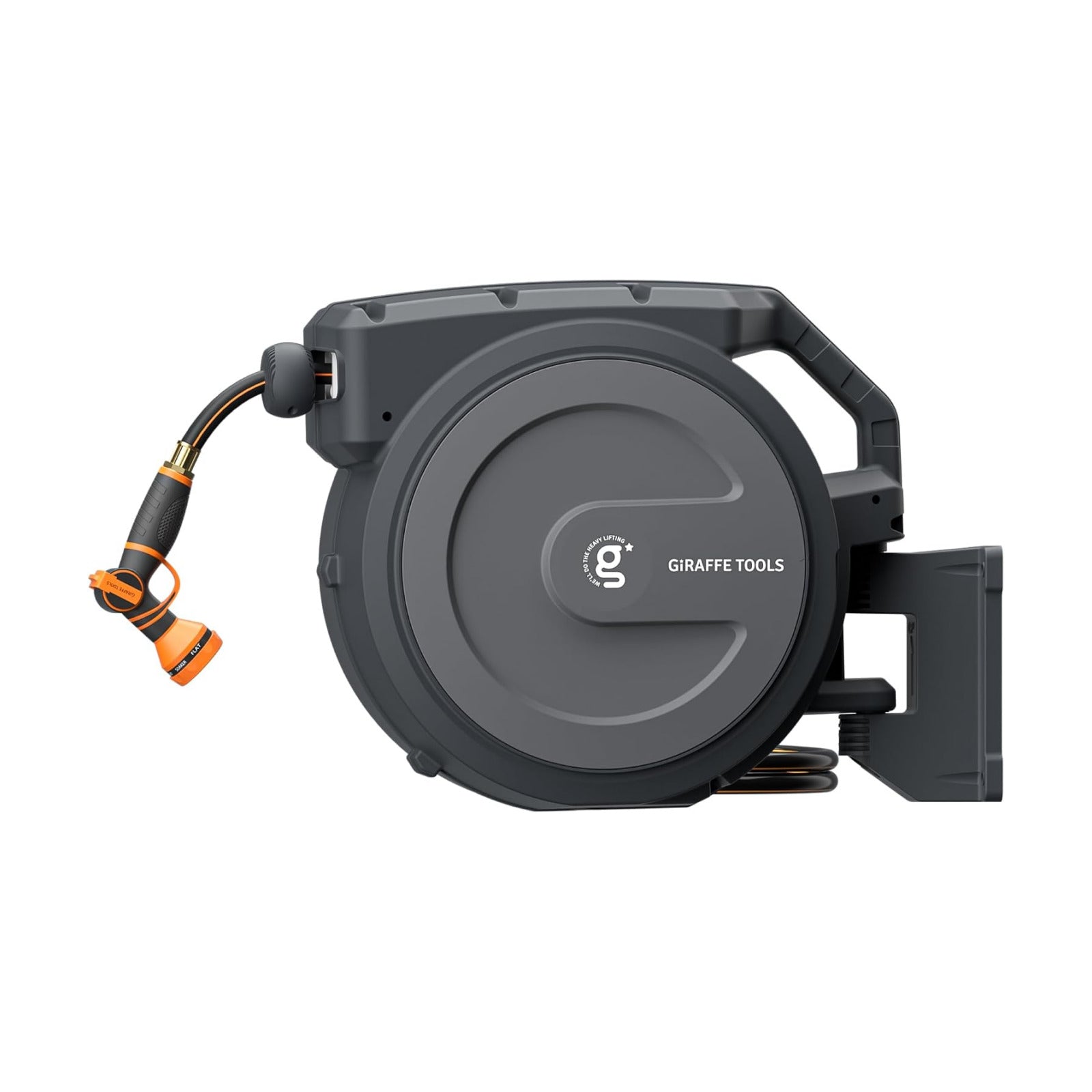 Giraffe Tools Retractable Garden Hose Reel 1/2"100FT Metal bracket | Wall Mount,Any Length Lock,Auto Rewind System,180°