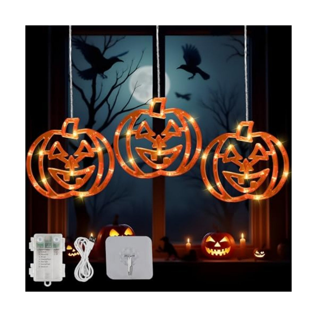 Hanging Window Lights, 48 LED Lights with Orange Pumpkin Shape