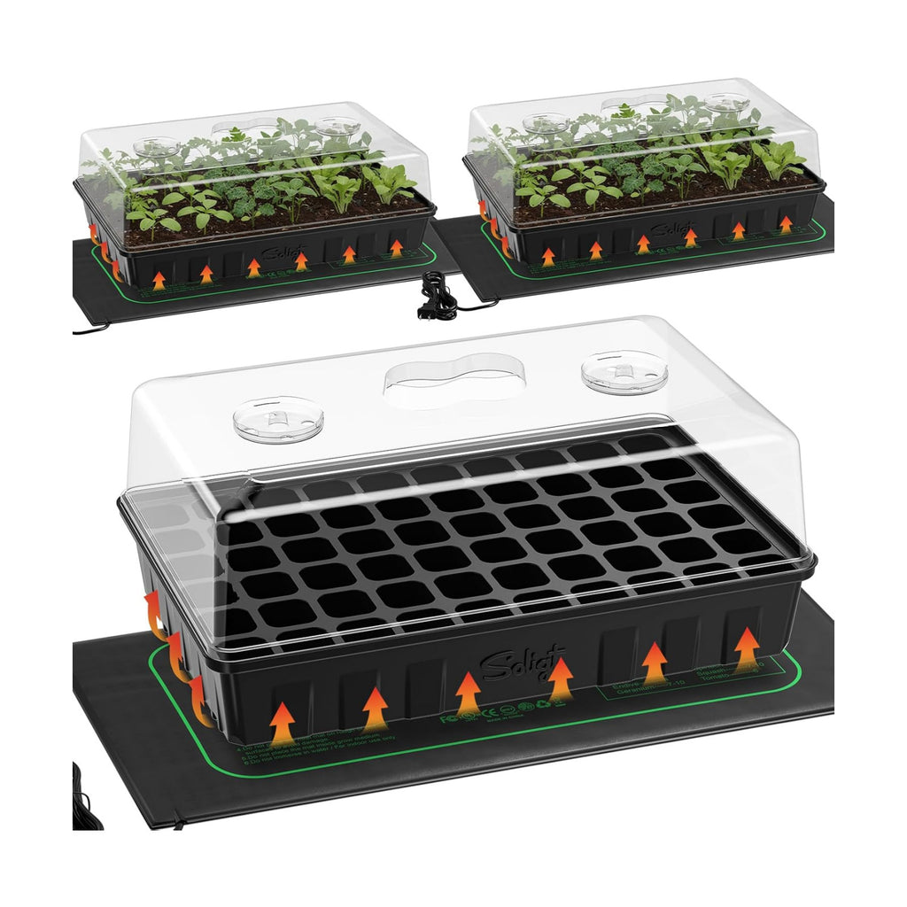 SOLIGT 3 Set 60-Cell Seed Starter Kit with Domes, Cell Trays and Heat Mats | Cloning, Propagation and Germination