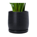 D'vine Dev Beaded Ceramic Pot with Saucer, 10 in, Ebony Matte, 27-C-P-6