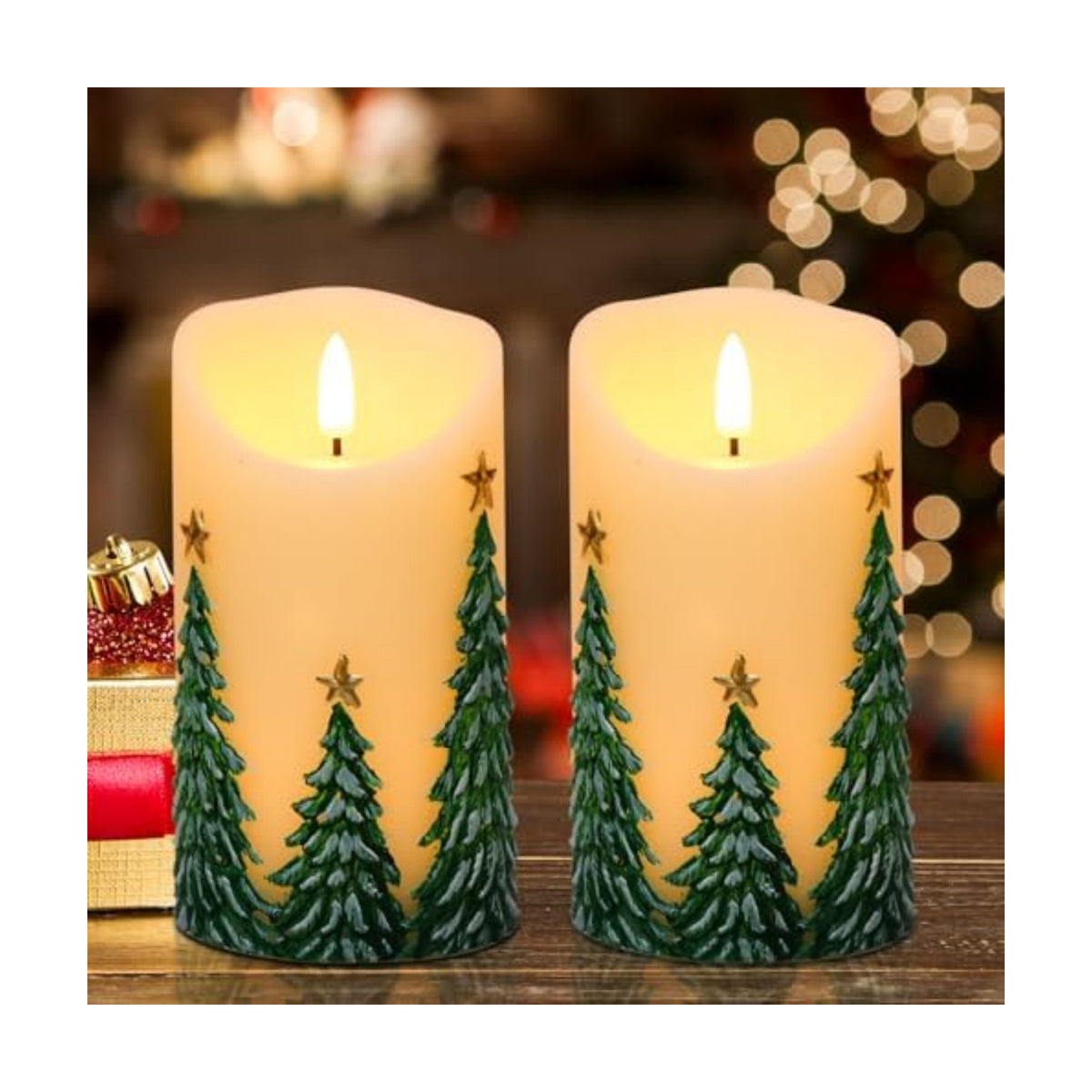 Eldnacele Christmas Flameless Pillar Candles Battery Operated with 6H Timer