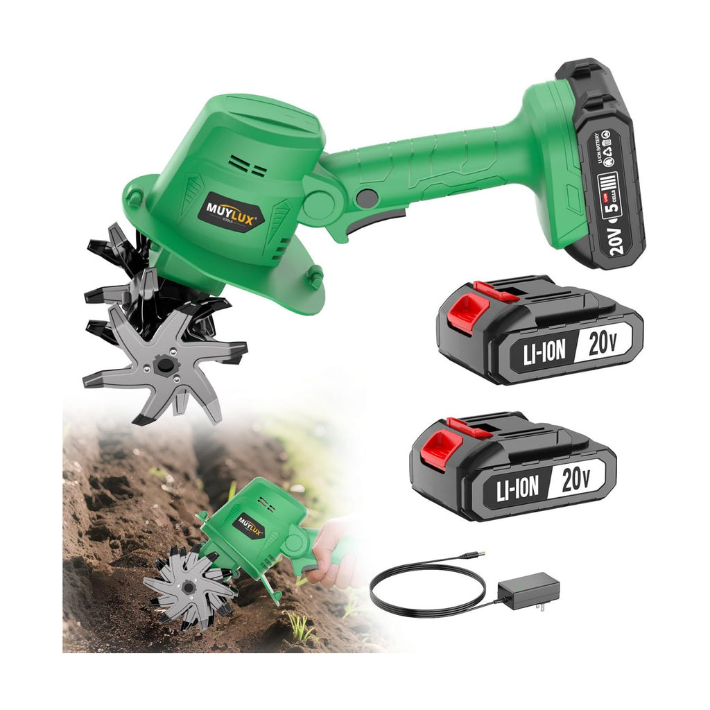 20V Cordless Tiller Cultivator for Gardening, Electric Garden Tiller with 2 x 2.0Ah Batteries & Charger, Garden