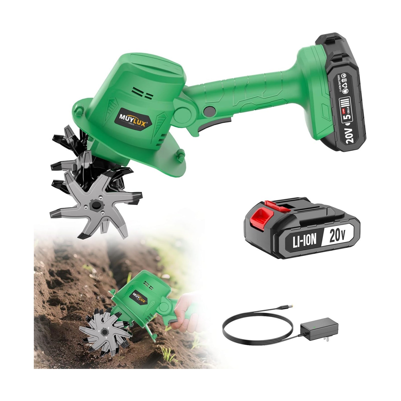 20V Cordless Tiller Cultivator for Gardening, Electric Garden Tiller with Only 1 x 2.0Ah Battery & Charger, Garden