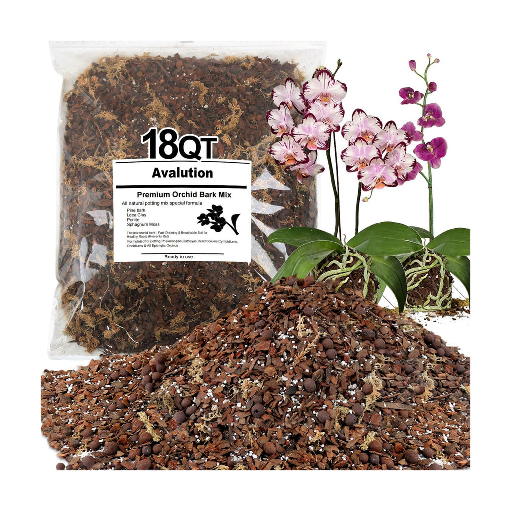 Orchid Bark Potting Mix 18 Quart, Mix Pine Bark,Perlite, Sphagnum Moss and Clay Pebbles for Plants, Orchid Garden Soil