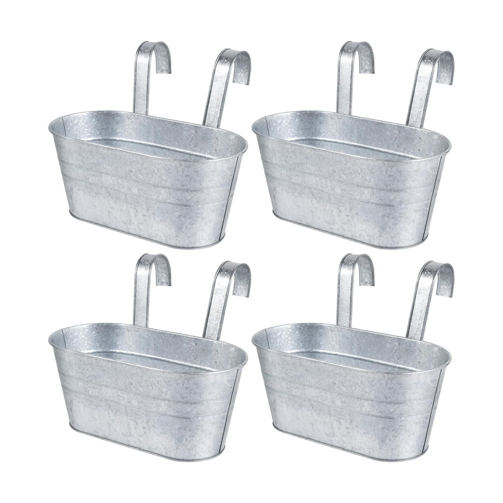 OBTANIM 4 Pack Metal Hanging Flower Pots Iron Railing Planter Outdoor Fence Hanging Pots Bucket Plant Holder with