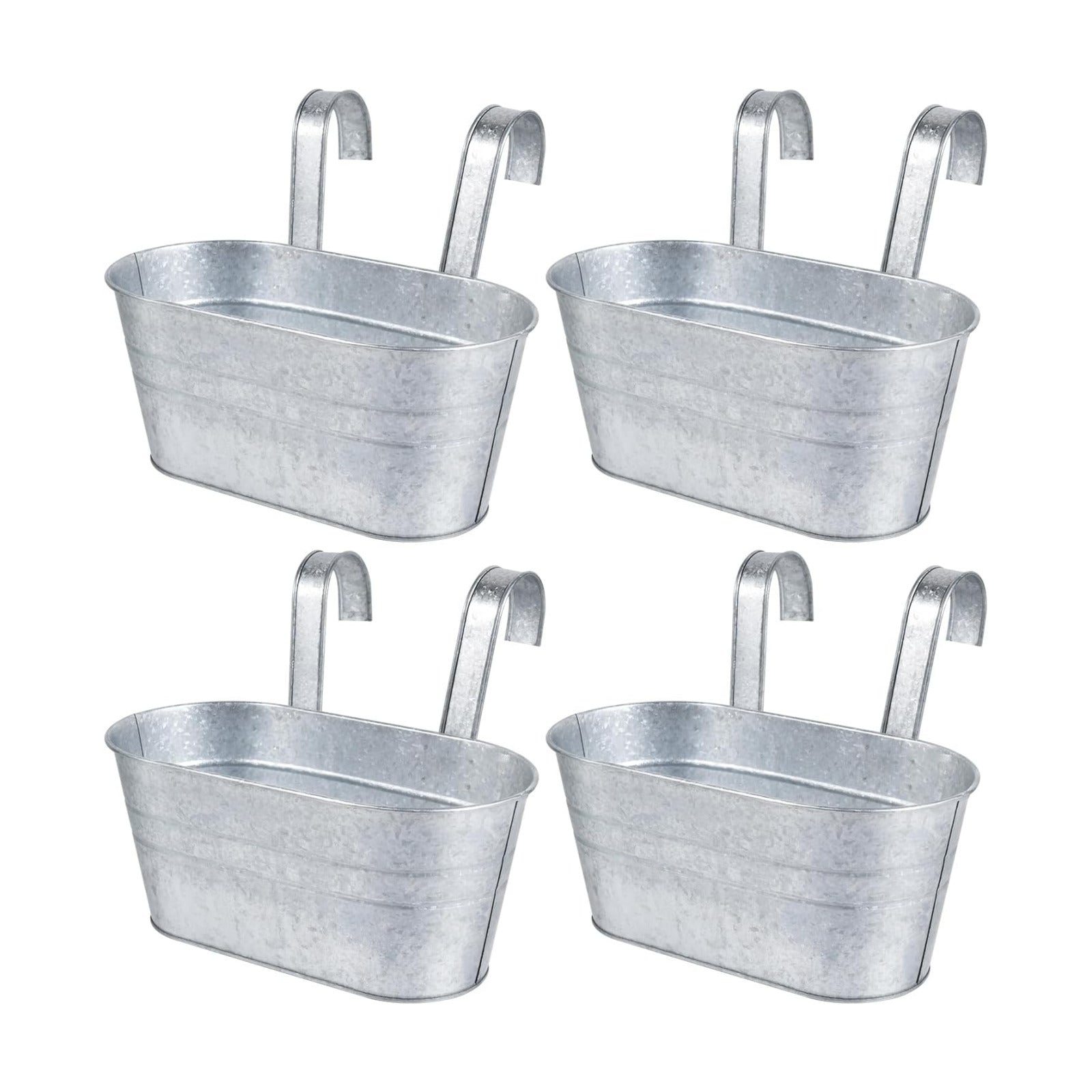OBTANIM 4 Pack Metal Hanging Flower Pots Iron Railing Planter Outdoor Fence Hanging Pots Bucket Plant Holder with