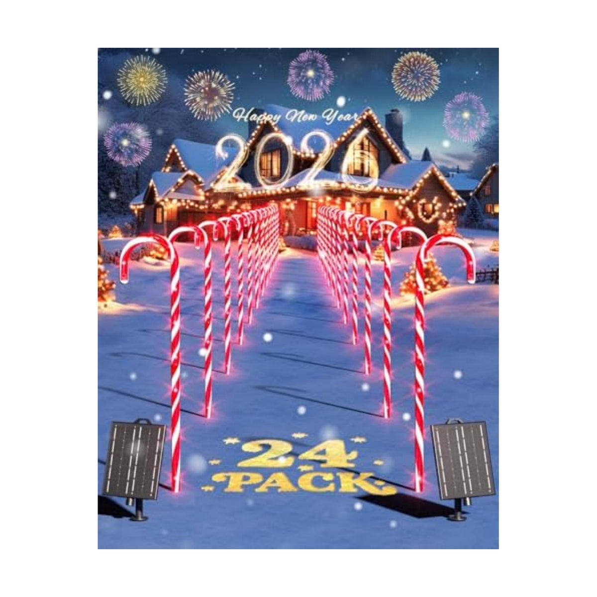 COOLWUFAN 24 Pack 22" Solar Candy Cane Lights Outdoor, 216 Bright LEDs Christmas Pathway Decorations with 4 Brightness Levels, Solar Powered & Waterproof, for Yard Walkway Holiday