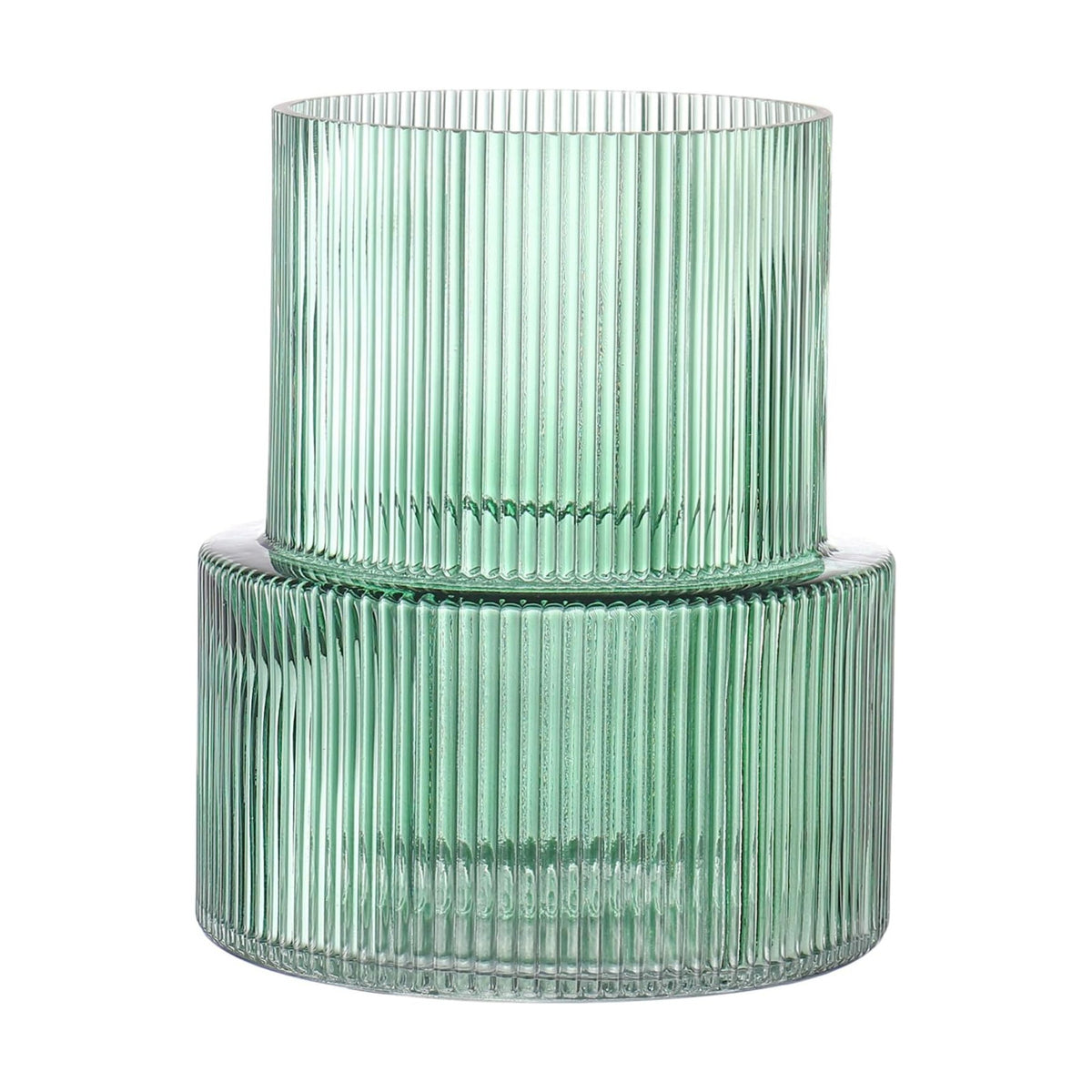 Green Glass Vase, Ribbed Glass Vase for Tulips, Flower Vases for Bouquet, Green Modern Vases for Living Room, Dining Table, Entryway, Mantle, Shelf, Wedding, Office, 7.5 Inches