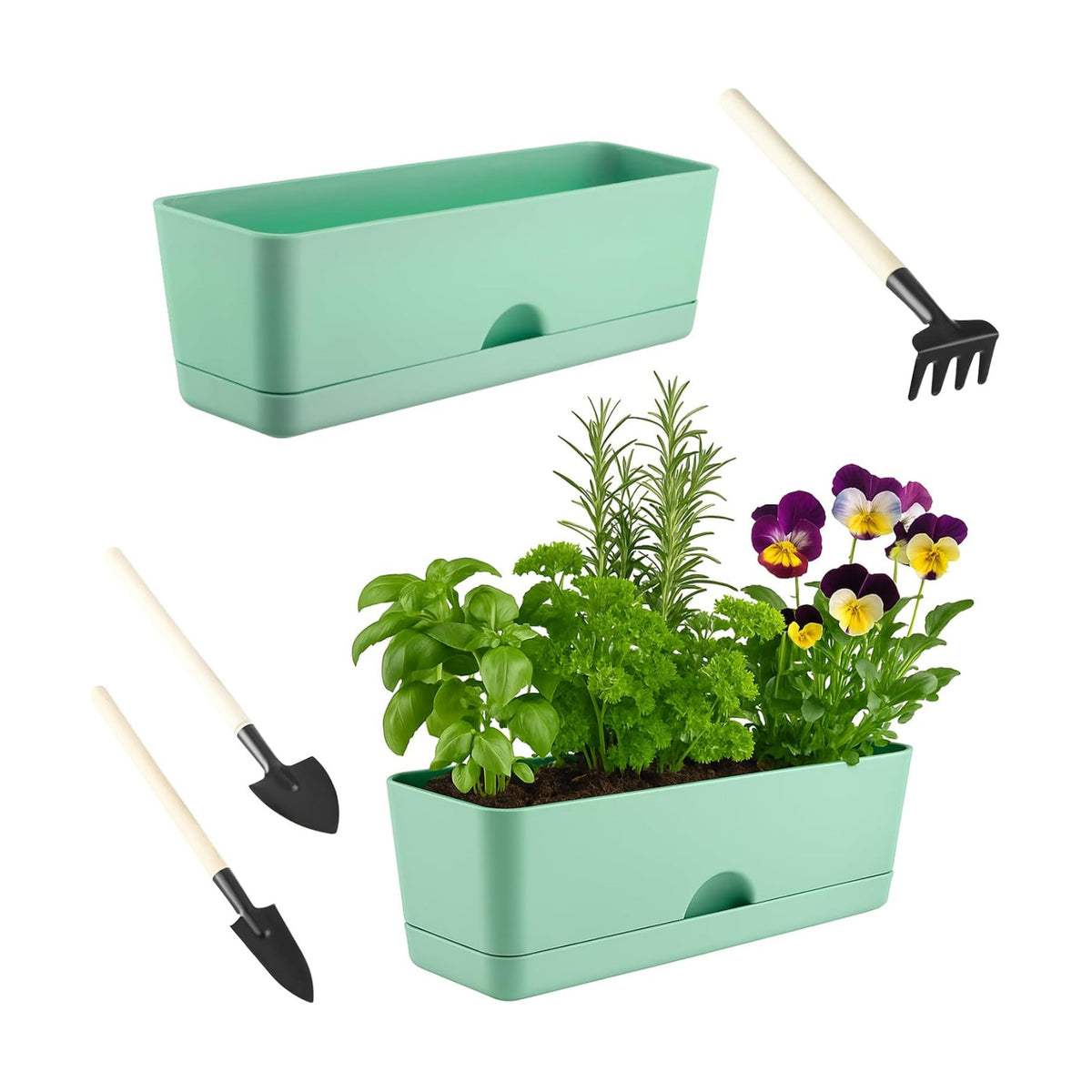 2-Pack Small Window Boxes Planters 16 Inch Rectangle Plant Box Rectangular Planter for Outdoor and Indoor Plants Plastic Windowsill Planter for Herbs Vegetable Flowers Long Window Sill Planters