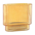 Ribbed Glass Vase, Amber Glass Vase, Fluted Short Vases for Flowers, Modern Vases for Living Room, Dining Room, Bathroom, Desk, Shelf, Wedding, Office, 7 Inches