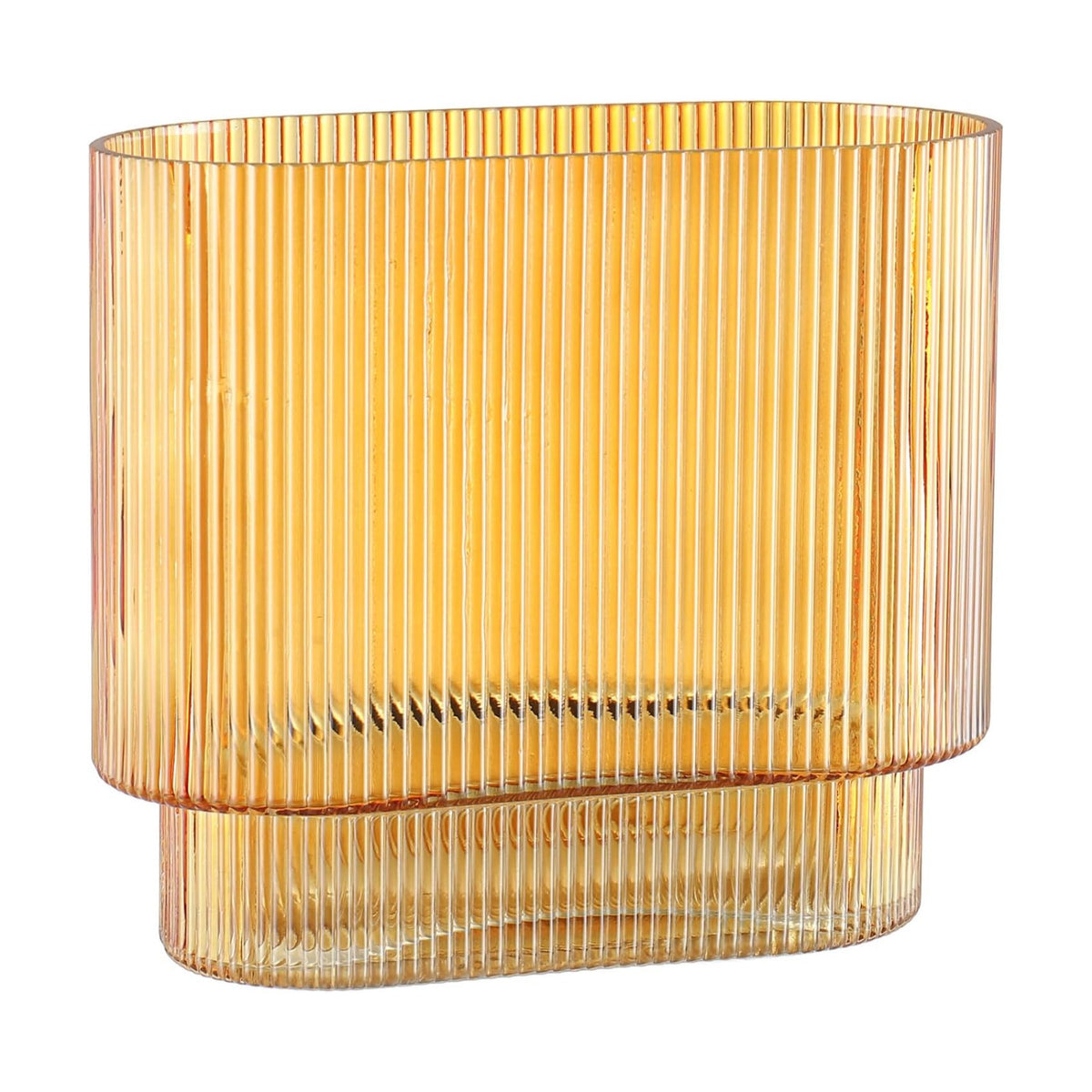 Ribbed Glass Vase, Amber Glass Vase, Fluted Short Vases for Flowers, Modern Vases for Living Room, Dining Room, Bathroom, Desk, Shelf, Wedding, Office, 7 Inches