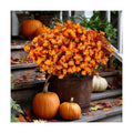 AXYLEX Artificial Fall Flowers Outdoor Fake Mums (Orange, 12 Bundles)