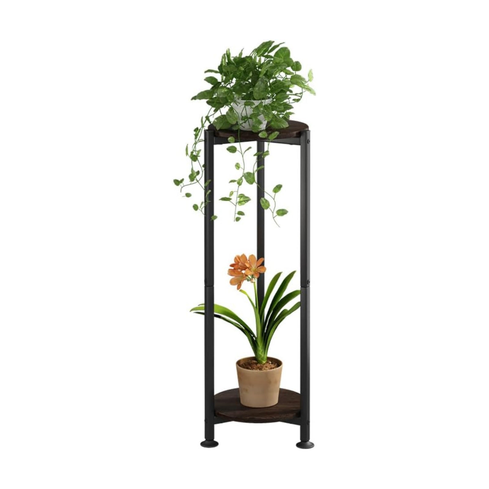 2 Tier Plant Stand Indoor Corner Tall Round Shape Plant Shelf | Modern Metal MDF board Flower Storage,Suitable tight