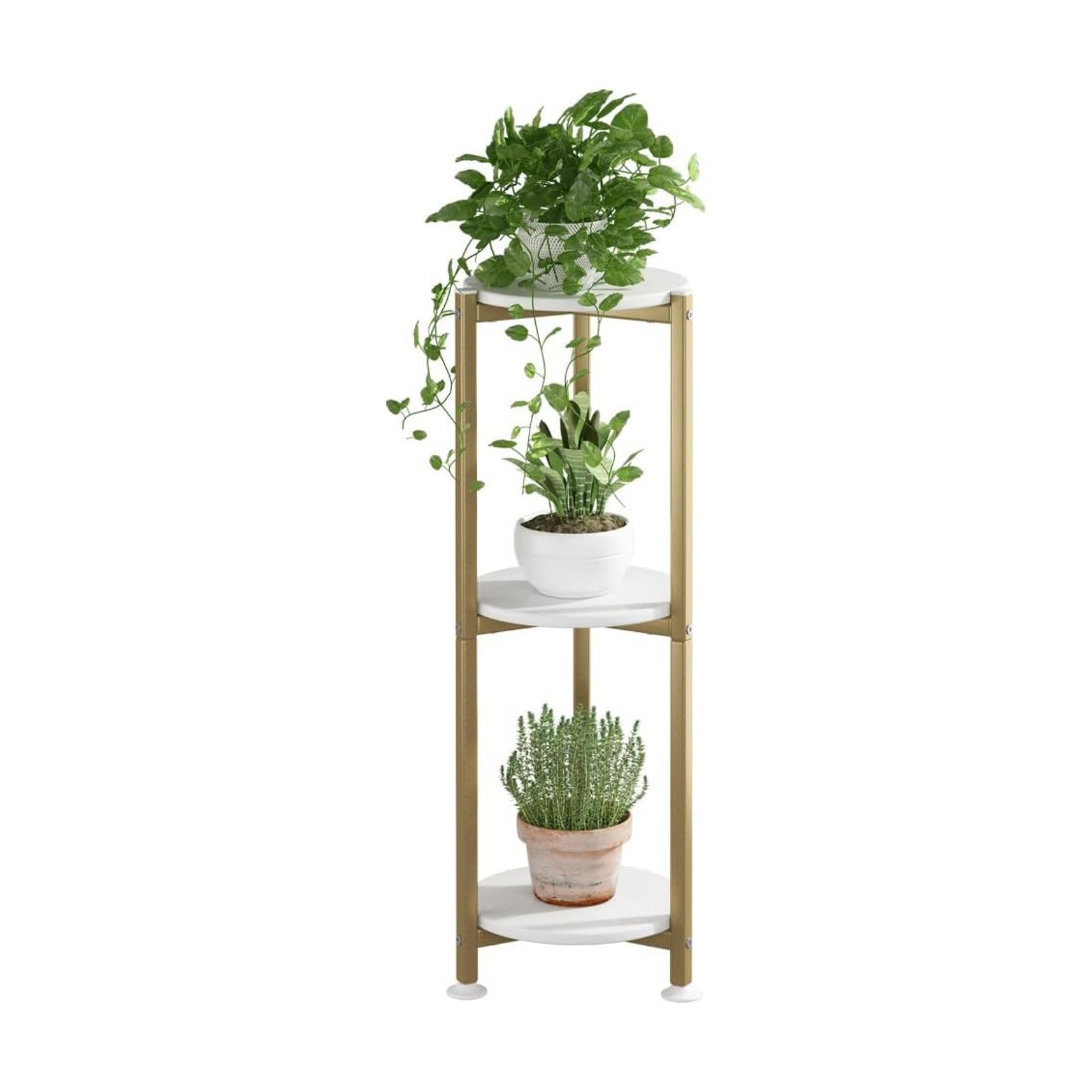 3 Tier Plant Stand Indoor Corner Tall Round Shape Plant Shelf | Modern Metal MDF board Flower Storage,Suitable tight