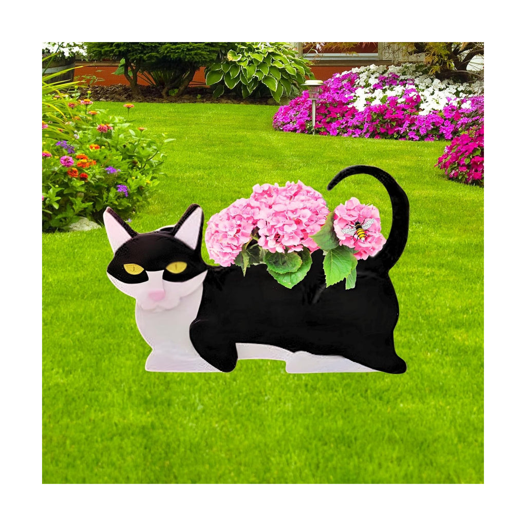 Black and White Cat Planter Pots, Animal Shaped Flower Pot | Cute Plant Gift for Women and Pet Lovers, Indoor Outdoor