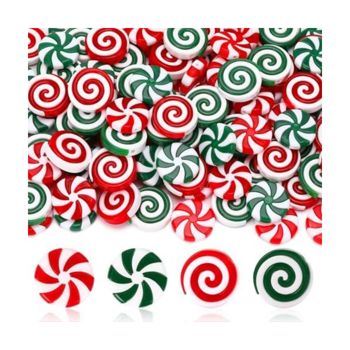 JUNEBRUSHS 120 Pcs Christmas Peppermint Plastic Candy Cane Fake Peppermint Candy Ornaments for Christmas Tree Garland Xmas Holiday Decor Party Favors DIY Crafts
