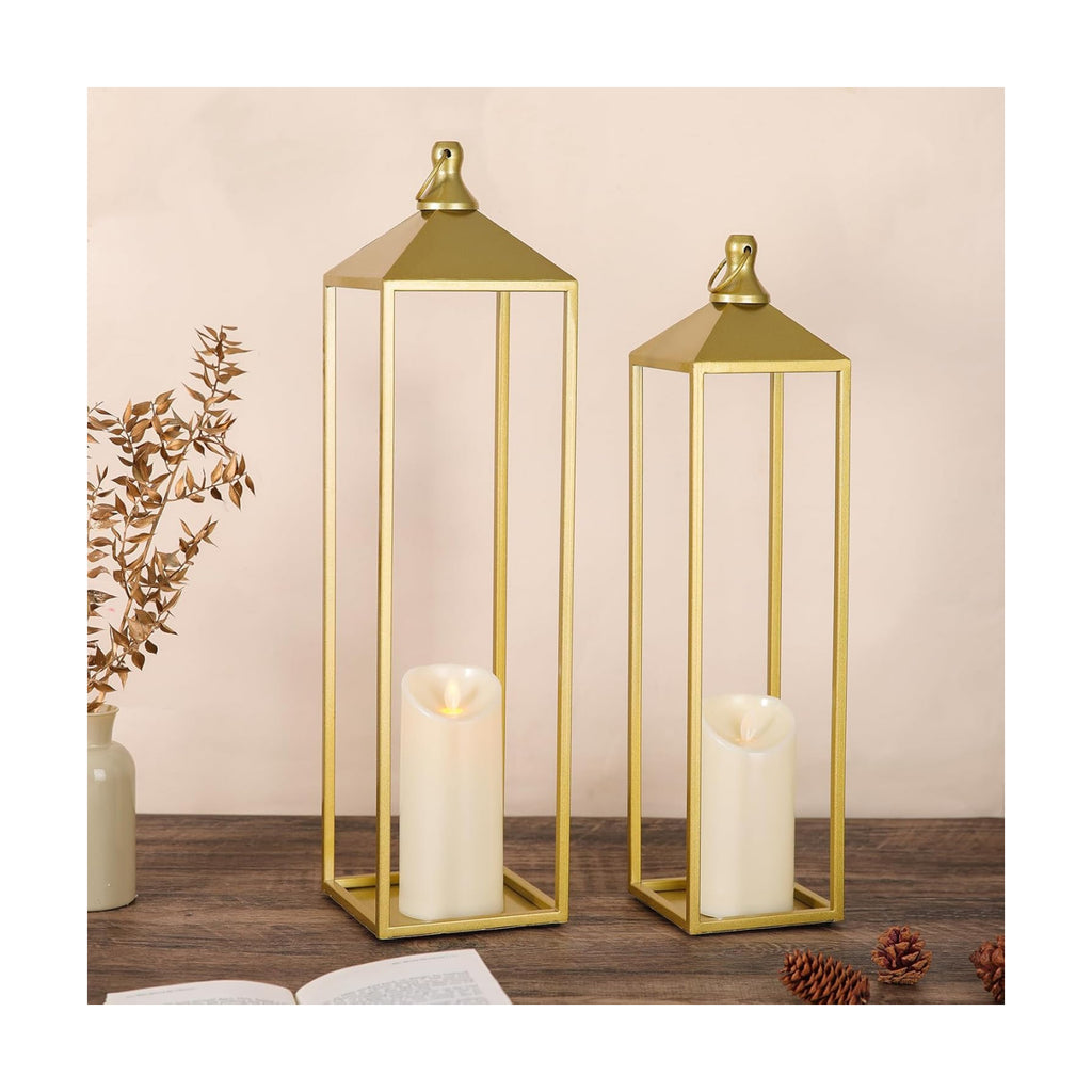 22'' 19'' Large Lanterns Decorative Outdoor Indoor, Set of 2 Gold Lantern