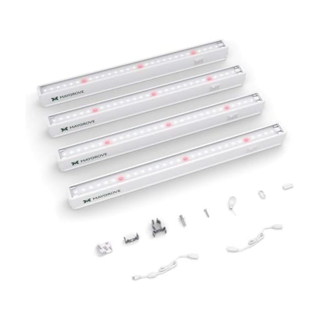 Maygrove T5 Grow Lights for Indoor Plants 1FT, Red-Enhanced Full Spectrum 5000K Grow Light, 28W(4 x 7W), Grow Light Strips for Seed Starting, Greenhouse, High PPFD, Linkable, White, 4-Pack