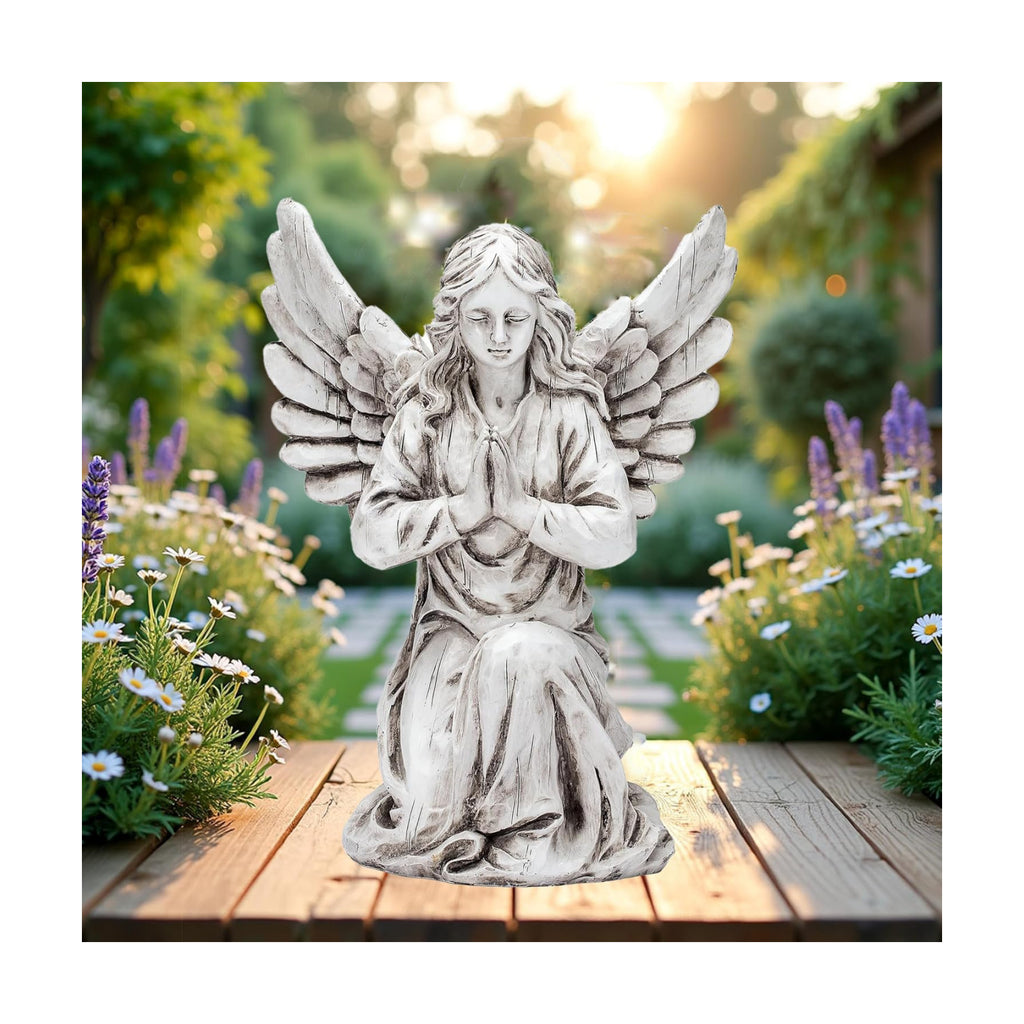 Praying Angel Garden Statue – Outdoor Kneeling Angel Figurine for Yard, Patio, Memorial Decor, Resin Sculpture