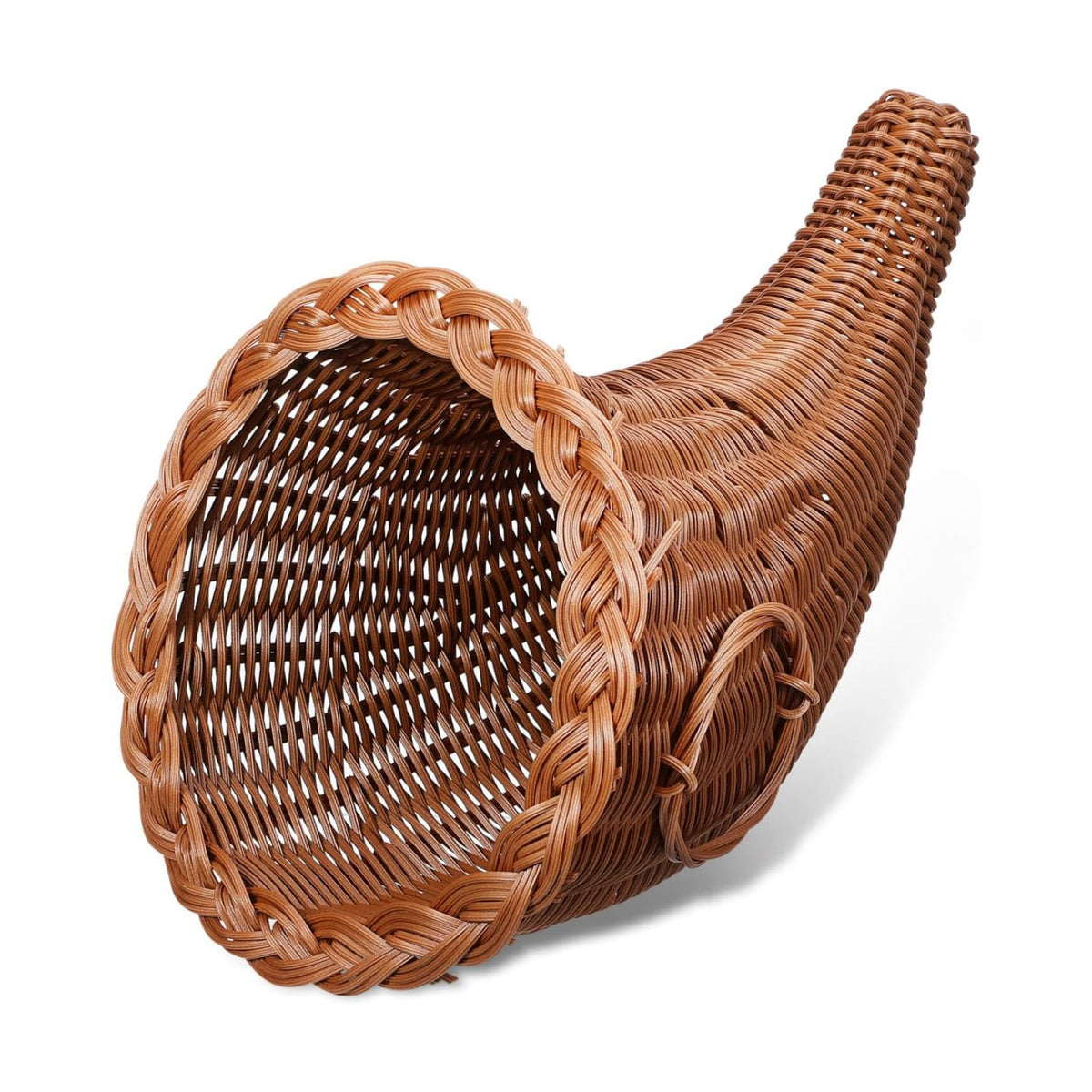 FAVOMOTO Cornucopia Basket, Christmas Rattan Storage Wicker Serving Platter Fall Harvest Decorative for Thanksgiving Christmas Table Centerpieces
