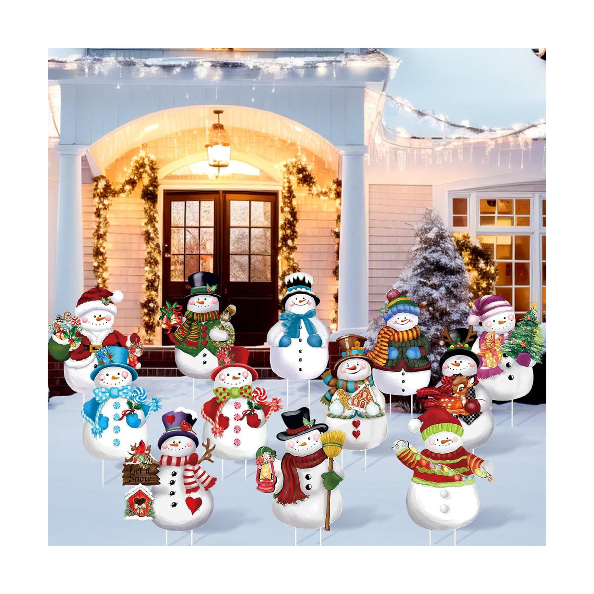 Bencailor 12 Pcs Christmas Snowman Yard Signs with Stakes Decorations