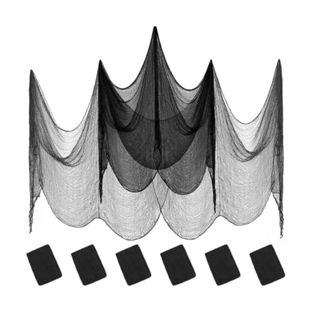 6 Pack Halloween Black Gauze Wall Decor,Outdoor Halloween Fake Spider Web Decorations Webbing,Cobwebs Mesh Spooky Fabric,30X72 in Black Cheesecloth for Haunted House Indoor Creepy Cloth Backdrop (6)