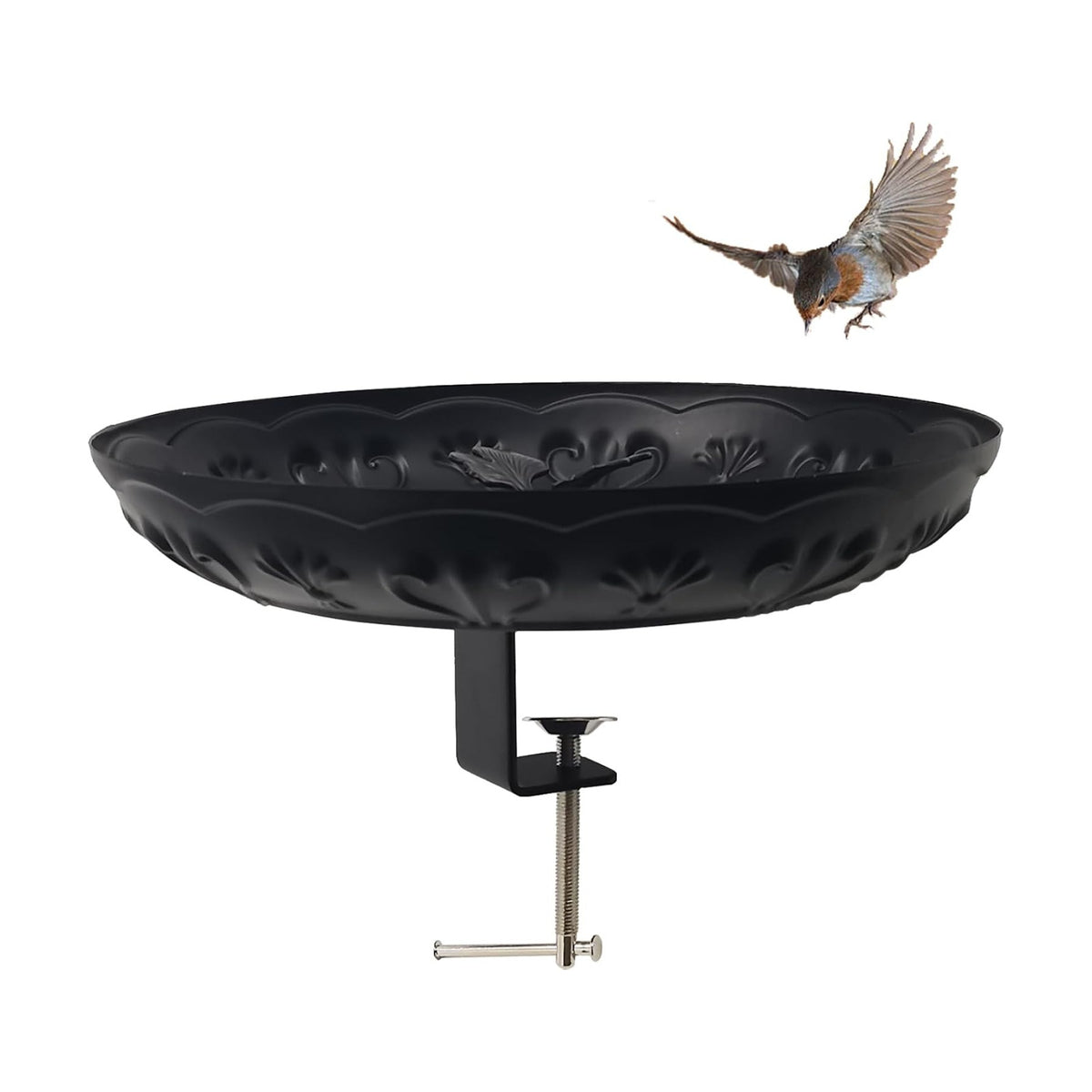 Deck Railing Bird Feeder Tray,Metal 11" Platform Bird Feeders Mesh Seed Tray for Outside/Balcony (Black-1pack)
