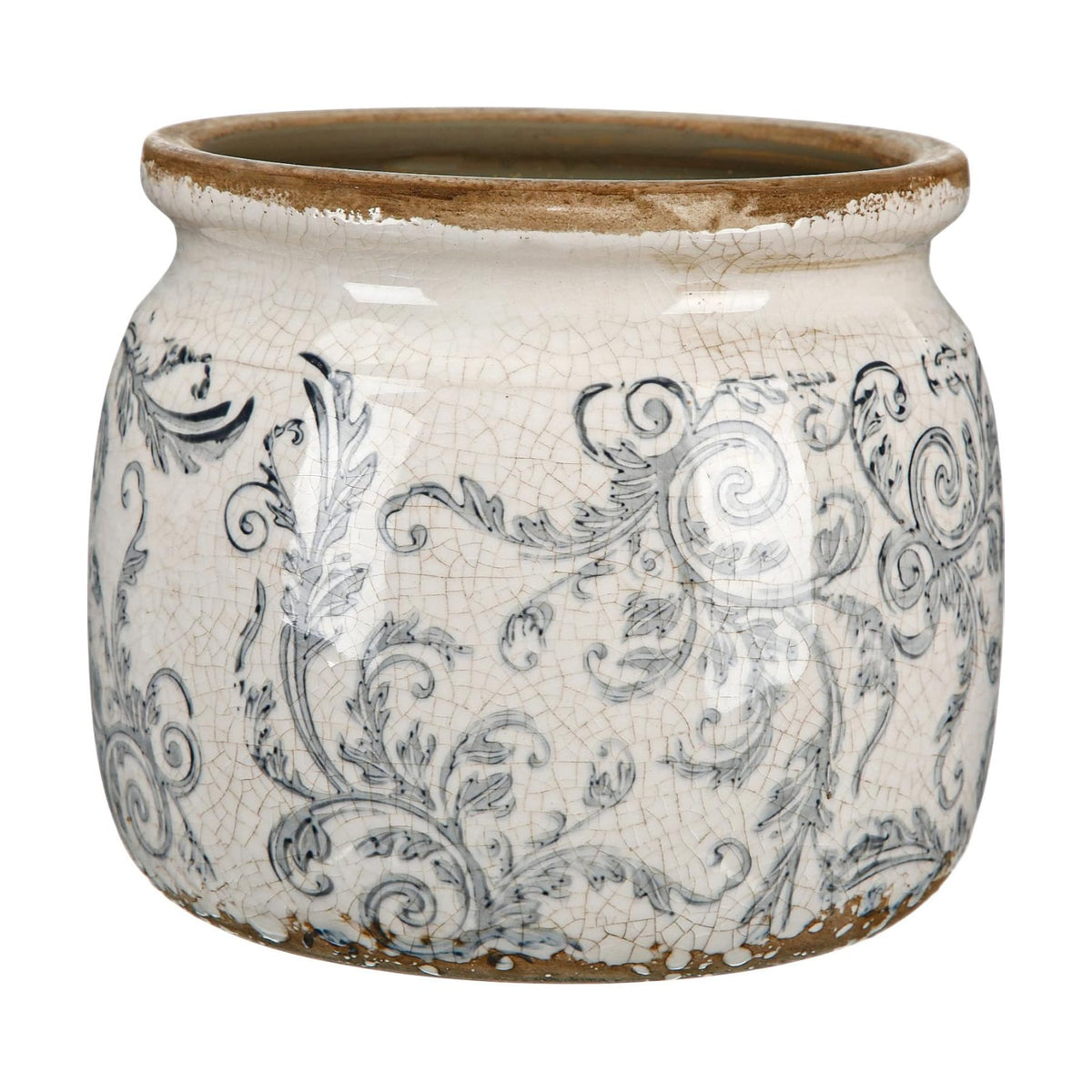 5.9'' Vintage Ceramic Planter, Ice Crack Glaze Gray Scroll Pot
