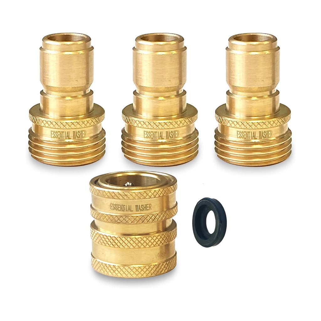 ¾” Brass Garden Hose Quick Connect Fittings | 1 Coupler & 3 Plugs Set
