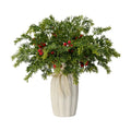 40PCS Christmas Artificial Pine Branches Frosted Berry Stems Fake Evergreen Norfolk Cypress Sprigs Holly Berries Winter Greenery Picks for Vase Filler DIY Craft Garland Home Decor (Green & Red)