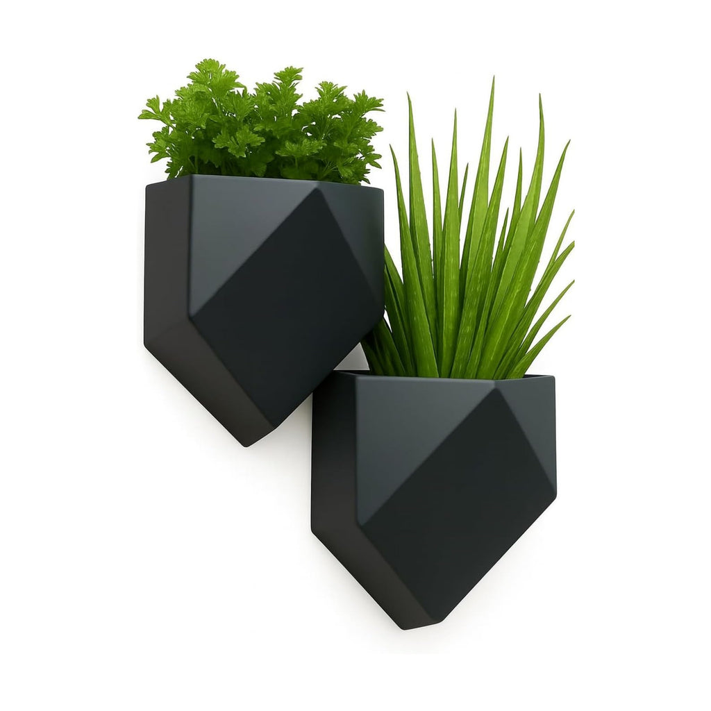 Vertical Garden Wall Planters – 2-Pack Modern Matte Black Geometric Pots for Indoor Plants, Wall Vase, Indoor and