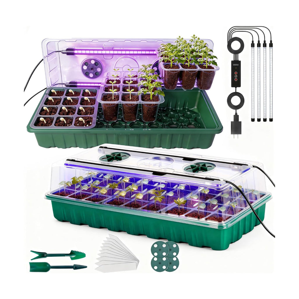 72-Cell Seed Starter Kit with Grow Light, Auto Timer & Humidity Dome | 5 brightness levels, 3/9/12H auto timer, 6