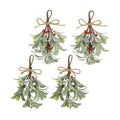 4 Pcs Artificial Mistletoe Picks - Flocked Red & White Berries with Glitter Leaves & Rope Bow, Christmas Hanging Kissing Plant Ornaments for Tree Door Party Decorations