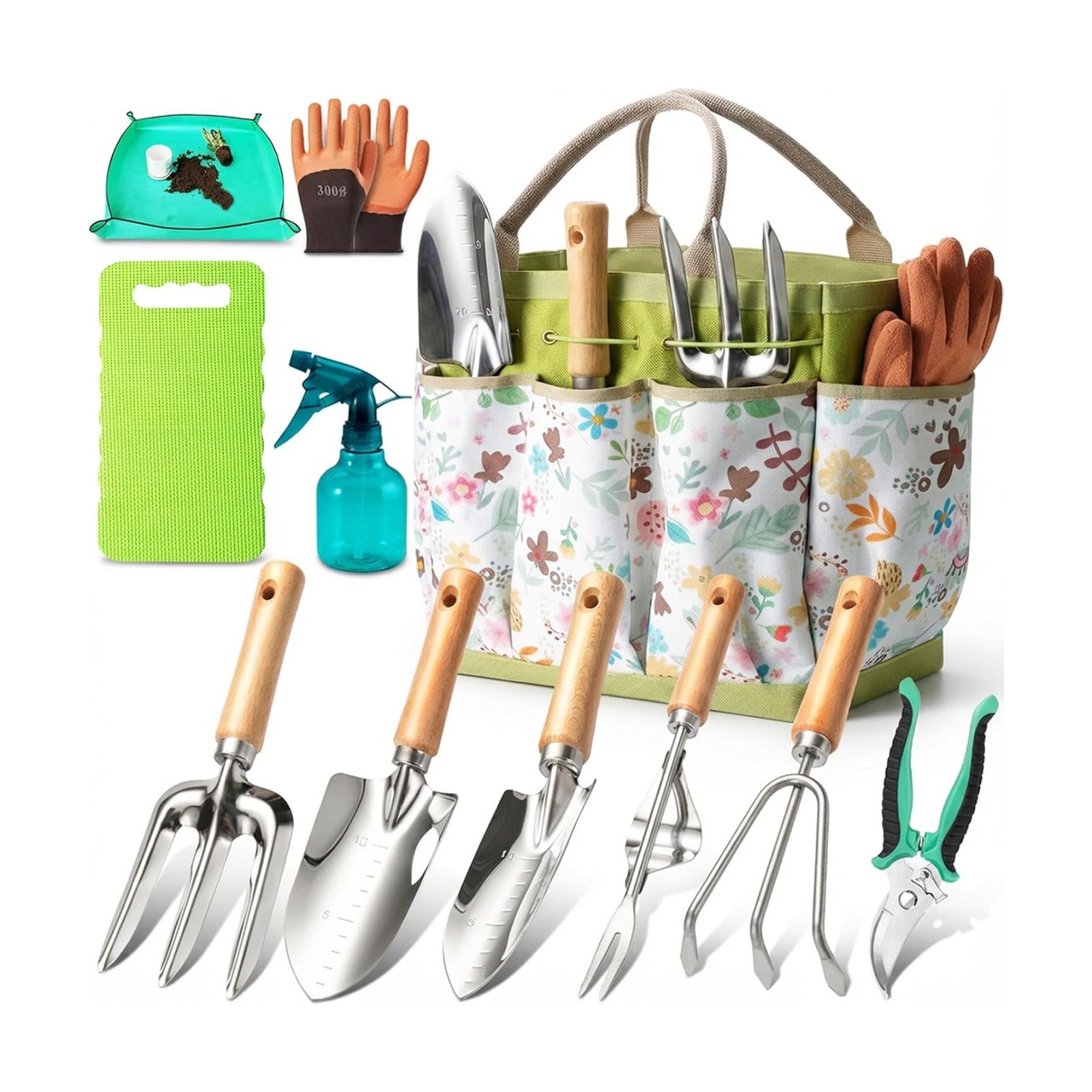 Garden Tool Set 11-Piece Heavy Duty Gardening Hand Tools - Rust-Resistant Stainless Steel with Durable Stylish Garden