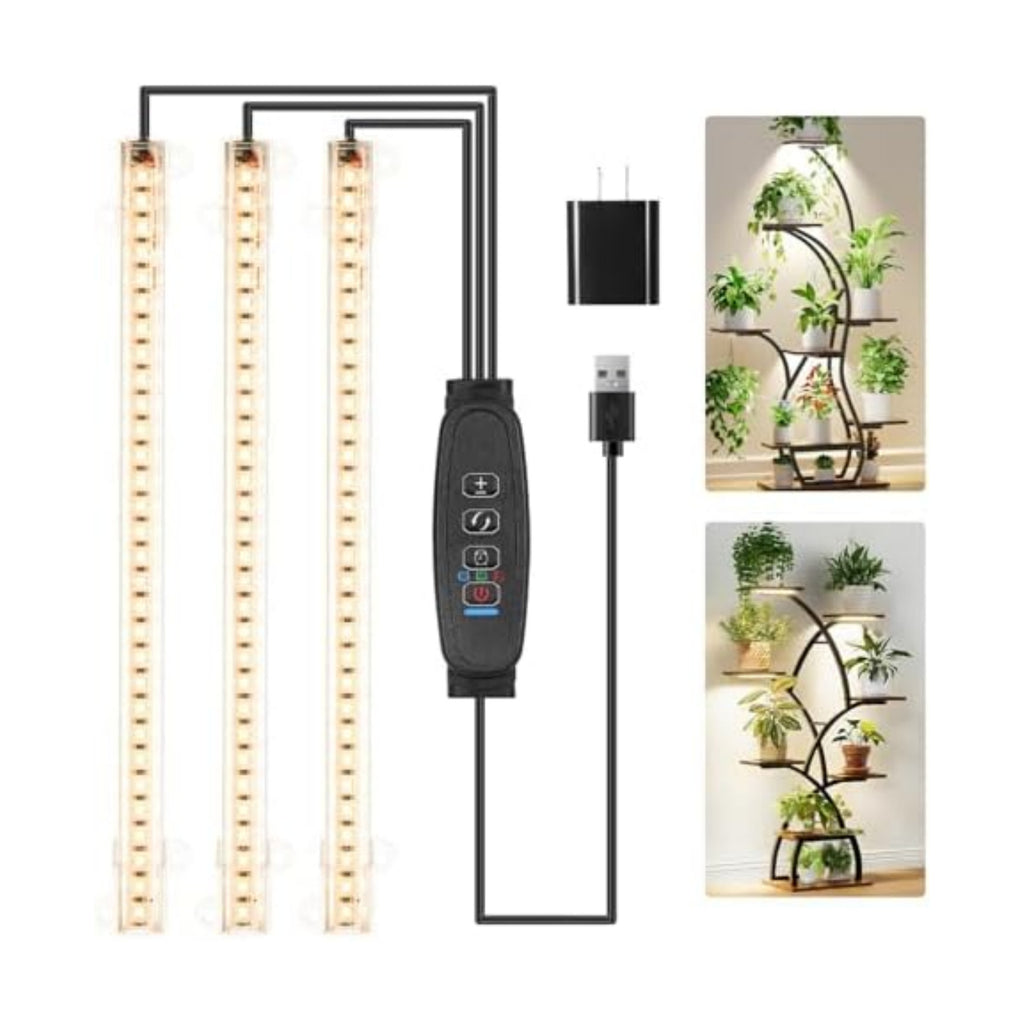 10.2'' 3 Head Grow Light Strips, LED Grow Lamps for Indoor Plants, Full Spectrum 3000K, Plant Light with 3/9/12H Timer, 10 Dimmable Levels for Seedling Succulent, Match for Plant Shelf