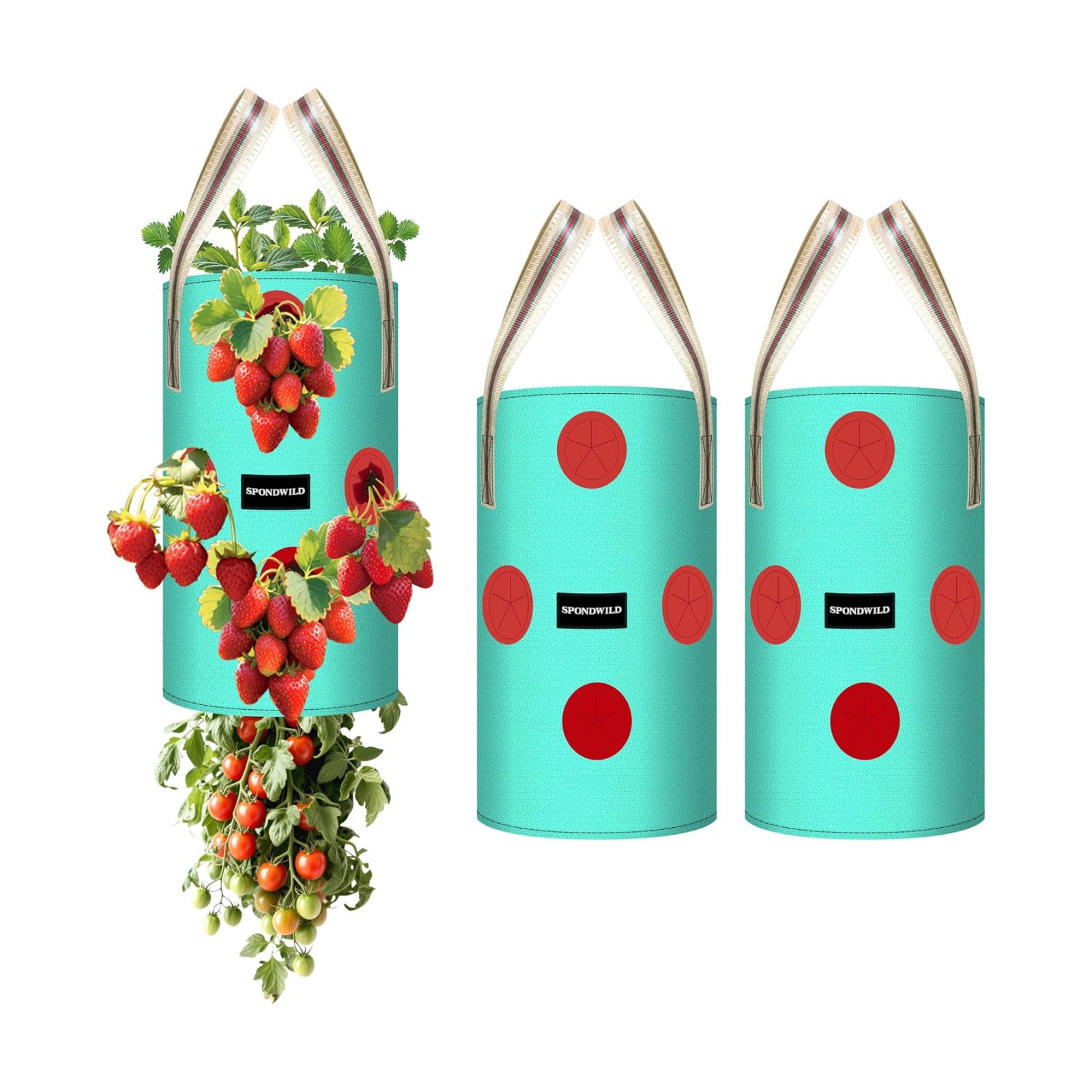 3 Pack 3 Gallon Hanging Strawberry Planter Bags for Tomatoes | Upside Down Tomato Planter with 2 Handles and Bottom
