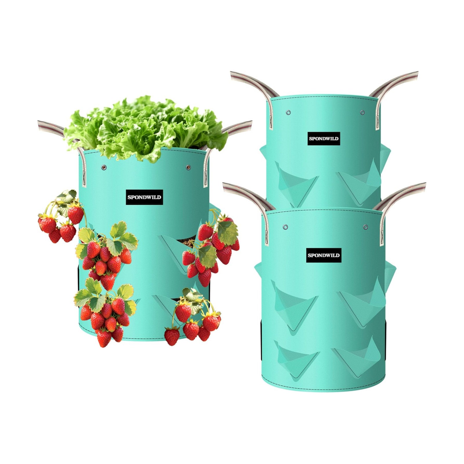3 Pack 10 Gallon Strawberry Planter Bags with Breathable Windows | Plastic Planting Containers with 2 Handles